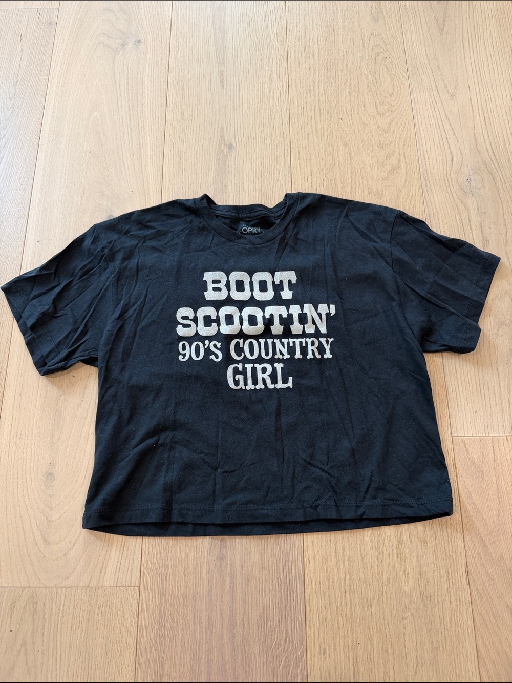 Grand Ole Opry Boot Scootin' 90's Country Girl Black Graphic Crop Top Size Small